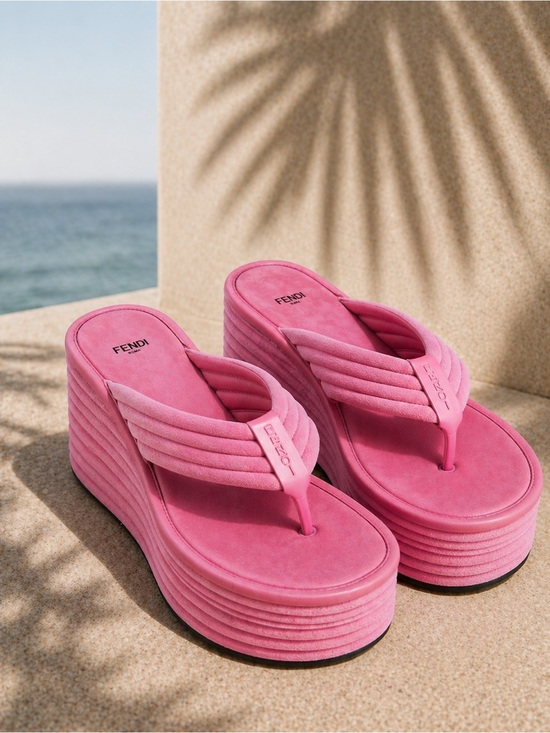 Fendi Shoes - Fendi Platform Wedge Sandals Pink Suede 85mm Size 41 US 10